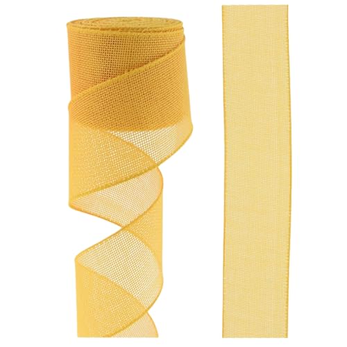 HSTWODE 2 Rollen（12 Farben） Dekoband Geschenkband Baumband Breit Leinenband Stoffband Sackleinen Band Dekobänder Jute Deko Floristenband Juteband Juteschnur Gewebeband (Gelb) von HSTWODE