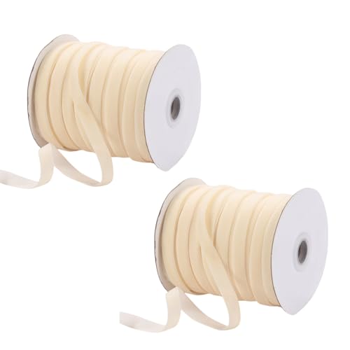 HSTWODE 2 Rollen*50yards 1,0cm Breite Samtband Set mit Papierförmig Spule, Stoffband für Weihnachten Kranz Dekoration Handgemachte Handwerk Ornamente & Geschenkverpackungen (Beige) von HSTWODE