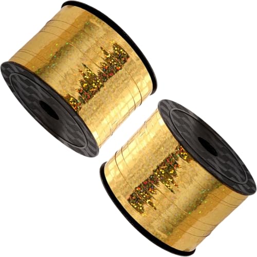 HSTWODE 2 Rollen 100 yard Ballonband Geschenkband Geschenkverpackung für Party Festival Art Craft Dekor Florist Blumen Weihnachten Dekoration (Gold) von HSTWODE