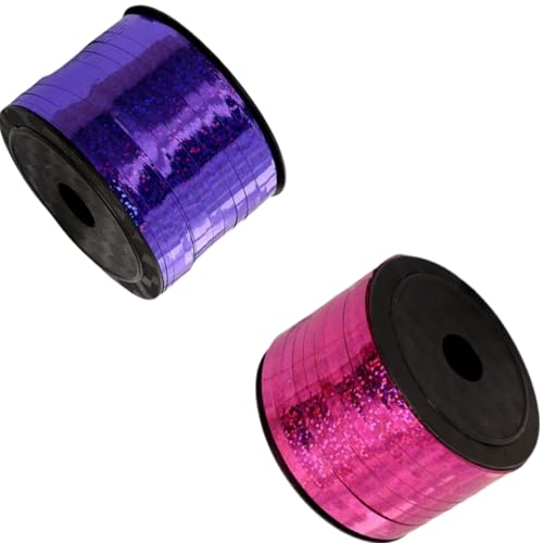 HSTWODE 2 Rollen 100 yard glänzende metallische Ballonschnurrolle Geschenkband Geschenkverpackung für Party Festival Art Craft Dekor Florist Blumen Weihnachten Dekoration (Rose + Violett) von HSTWODE