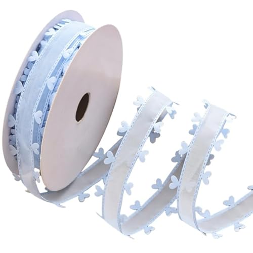 HSTWODE 2 Rollen 20 yard*38mm Organza mit Herz Geschenkband Schleife Herzen Dekoband Herzband Organzaband Hochzeit Weihnachten Geschenkschleife (blau, 3.8mm) von HSTWODE