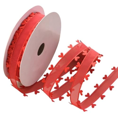 HSTWODE 2 Rollen 20 yard*38mm Organza mit Herz Geschenkband Schleife Herzen Dekoband Herzband Organzaband Hochzeit Weihnachten Geschenkschleife (rot, 3.8mm) von HSTWODE