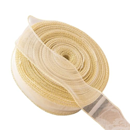 HSTWODE 2 Stück,40mm X 40m，Schleifenband,Organzaband,Chiffonband Organza mit Goldkante,Geschenkband Breit Dekoband Hochzeit Organza Seidenband (Beige) von HSTWODE