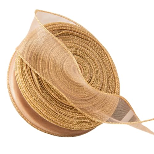 HSTWODE 2 Stück,40mm X 40m，Schleifenband,Organzaband,Chiffonband Organza mit Goldkante,Geschenkband Breit Dekoband Hochzeit Organza Seidenband (Gold) von HSTWODE