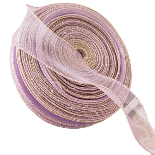 HSTWODE 2 Stück,40mm X 40m，Schleifenband,Organzaband,Chiffonband Organza mit Goldkante,Geschenkband Breit Dekoband Hochzeit Organza Seidenband (Hellviolett) von HSTWODE