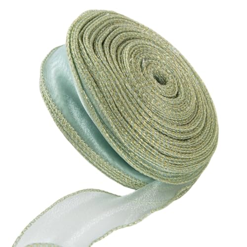 HSTWODE 2 Stück,40mm X 40m，Schleifenband,Organzaband,Chiffonband Organza mit Goldkante,Geschenkband Breit Dekoband Hochzeit Organza Seidenband (grün) von HSTWODE