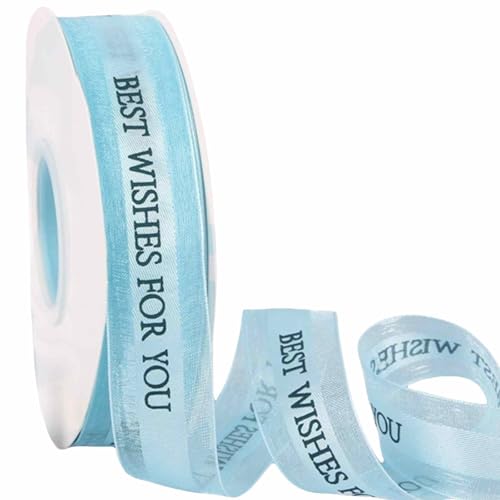 HSTWODE 2 Stück 50 Yards × 2.5 cm Geschenkband Band mit dem Schriftzug „Best Wishes for You“,Band Schleifenband Geschenkband Dekoband Für Kuchendekoration, Blumenverpackung, (Hellblau) von HSTWODE