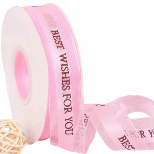 HSTWODE 2 Stück 50 Yards × 2.5 cm Geschenkband Band mit dem Schriftzug „Best Wishes for You“,Band Schleifenband Geschenkband Dekoband Für Kuchendekoration, Blumenverpackung, (Hellrosa) von HSTWODE