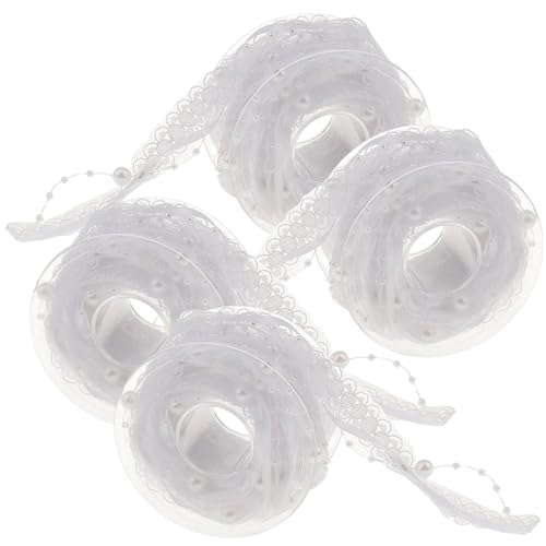 HSTWODE 20/10 Meter Perlenbesetztes Spitzenband 2 cm breit und Organza-Spitze-Band-Dekoband Spitze Zierband für Hochzeits-Blumen- Nähen Handwerk Verpackung (4 Rollen weiß) von HSTWODE