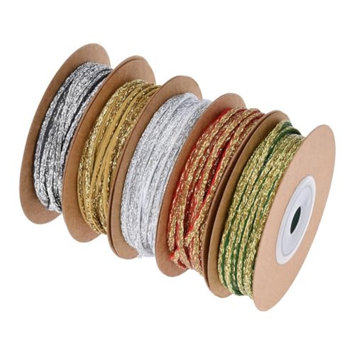 HSTWODE 20/50 Yards Geschenkband Gold,2 mm breit 5 Farben Dekoband Kordelband Kordelschnur, für Karten, DIY Handwerk, Geschenk, Weihnachten und Hochzeits (5 Farben, 2 mm breit) von HSTWODE