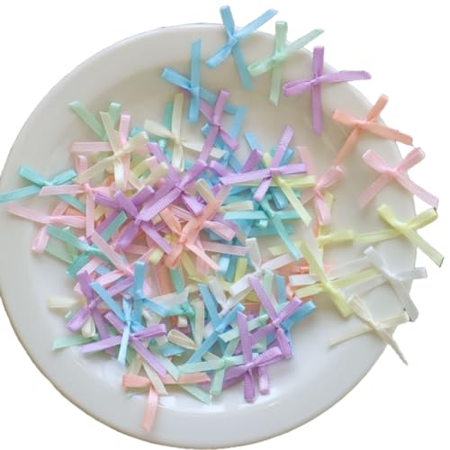 HSTWODE 200 Stück Mini Satinband Schleifen, 3cm breit Bunte Schleifen für Nähen, Hochzeit Deko, Karten, DIY Basteln, Haar bogen Hut, Geschenk (Farbe 1) von HSTWODE