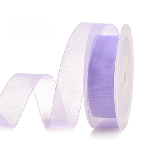 HSTWODE 200 Yard Dekoband Chiffon Geschenkband Schleifenband transparent mit Kanten Premium Qualität Hochzeit Geburtstag Drahtkantenband (Flieder, 25mm) von HSTWODE