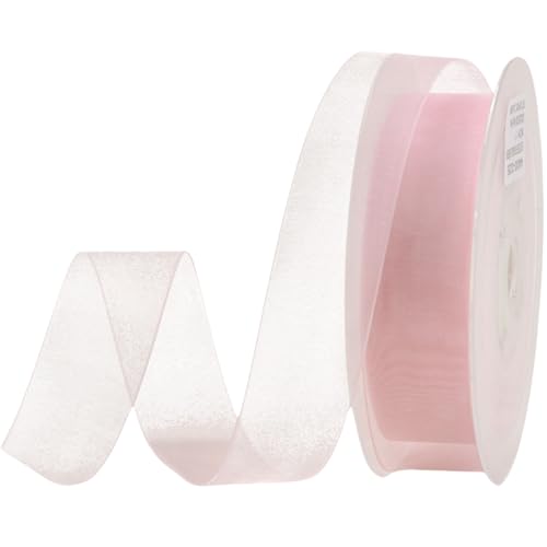 HSTWODE 200 Yard Dekoband Chiffon Geschenkband Schleifenband transparent mit Kanten Premium Qualität Hochzeit Geburtstag Drahtkantenband (Perlrosa, 25mm) von HSTWODE