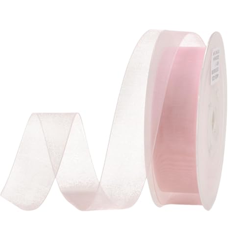 HSTWODE 200 Yard Dekoband Chiffon Geschenkband Schleifenband transparent mit Kanten Premium Qualität Hochzeit Geburtstag Drahtkantenband (Perlrosa, 9mm) von HSTWODE