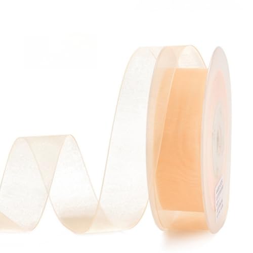 HSTWODE 200 Yard Dekoband Chiffon Geschenkband Schleifenband transparent mit Kanten Premium Qualität Hochzeit Geburtstag Drahtkantenband (Pfirsich, 25mm) von HSTWODE