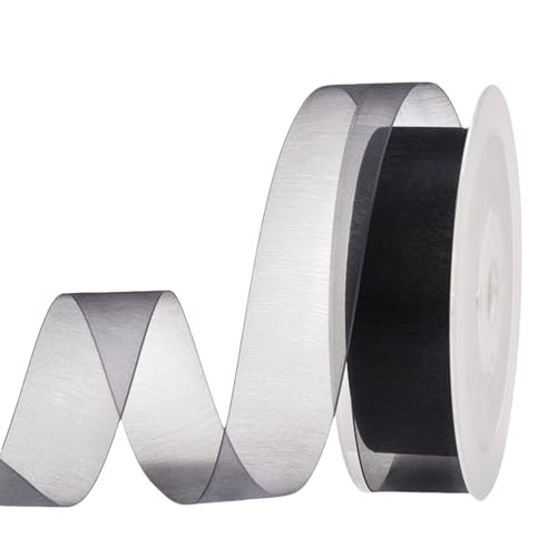 HSTWODE 200 Yard Dekoband Chiffon Geschenkband Schleifenband transparent mit Kanten Premium Qualität Hochzeit Geburtstag Drahtkantenband (Schwarz, 25mm) von HSTWODE