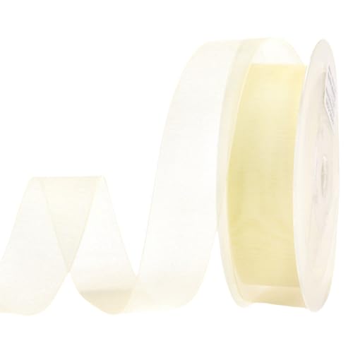 HSTWODE 200 Yard Dekoband Chiffon Geschenkband Schleifenband transparent mit Kanten Premium Qualität Hochzeit Geburtstag Drahtkantenband (hellgelb, 16mm) von HSTWODE