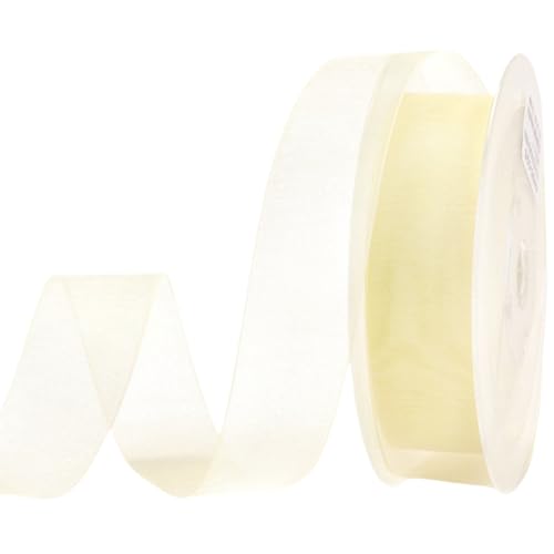 HSTWODE 200 Yard Dekoband Chiffon Geschenkband Schleifenband transparent mit Kanten Premium Qualität Hochzeit Geburtstag Drahtkantenband (hellgelb, 25mm) von HSTWODE