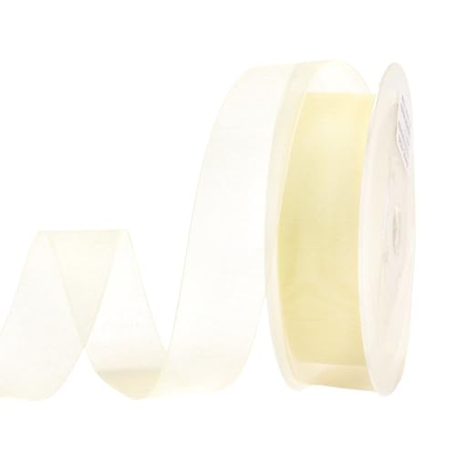 HSTWODE 200 Yard Dekoband Chiffon Geschenkband Schleifenband transparent mit Kanten Premium Qualität Hochzeit Geburtstag Drahtkantenband (hellgelb, 9mm) von HSTWODE