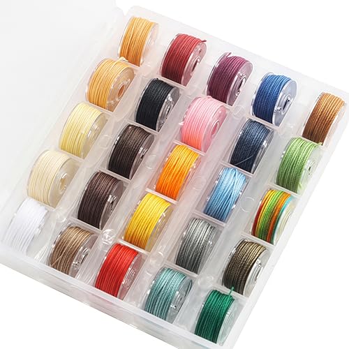 HSTWODE 25 Rolle Gewachste Schnur, 0.45/0.55/0.65mm x 10m Wachsfaden aus Polyester, Gewachster Faden mit Aufbewahrungsbox für Armbänder,Schmuckherstellung, DIY-Kunsthandwerk (0,45 mm 25 Farben) von HSTWODE