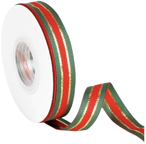 HSTWODE 25 Yards Geschenkband Weihnachten,Rot und Grün Satinband Weihnachten,Weihnachten Schleifenband, Weihnachten Dekoband Heißprägung Stoffband für Weihnachten (1,5cm rot und grün) von HSTWODE