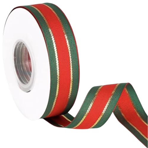 HSTWODE 25 Yards Schleifenband Weihnachten, Weihnachtsbänder Grün/Rot Geschenkband Weihnachten, 25mm Breite Satinband mit Weihnachtsmotiv (rot und grün gestreift) von HSTWODE