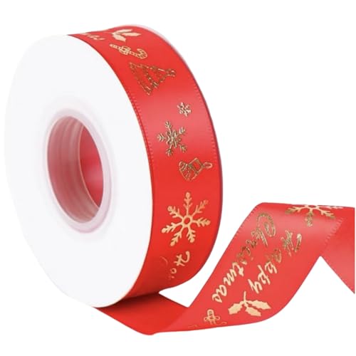 HSTWODE 25 Yards Schleifenband Weihnachten, Weihnachtsbänder Grün/Rot Geschenkband Weihnachten, 25mm Breite Satinband mit Weihnachtsmotiv (rot weihnachtlich bunt) von HSTWODE