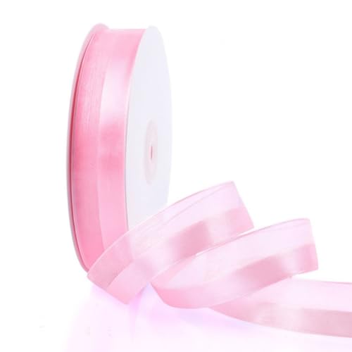 HSTWODE 25mm*25 Yards halb Garn, halb Satin Organza Bänder geschenkverpackung geschenkbänder satinband schleifenband slub ribbon hair für Geschenke, Partys, DIY (Hellrosa 7#) von HSTWODE