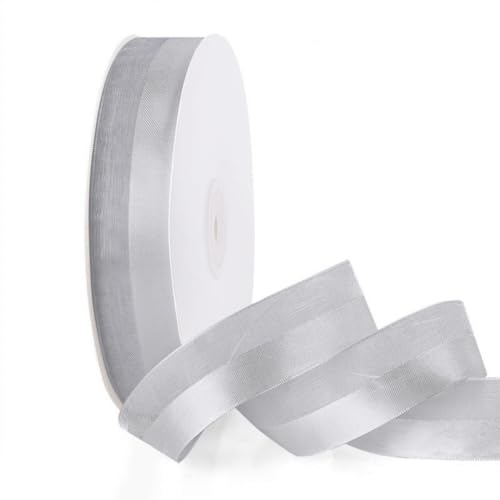 HSTWODE 25mm*25 Yards halb Garn, halb Satin Organza Bänder geschenkverpackung geschenkbänder satinband schleifenband slub ribbon hair für Geschenke, Partys, DIY (Silbergrau 9#) von HSTWODE