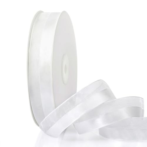 HSTWODE 25mm*25 Yards halb Garn, halb Satin Organza Bänder geschenkverpackung geschenkbänder satinband schleifenband slub ribbon hair für Geschenke, Partys, DIY (Weiß 1#) von HSTWODE