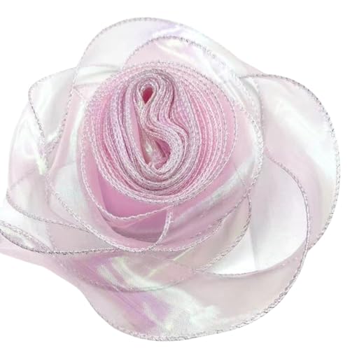 HSTWODE 3 Rollen,Chiffonband,4cm breit,9m lang，laserhell,schimmernd,durchscheinende Organzabänder zum Basteln,Blumensträuße,Geschenkverpackung,Schleifenherstellung (rosa) von HSTWODE