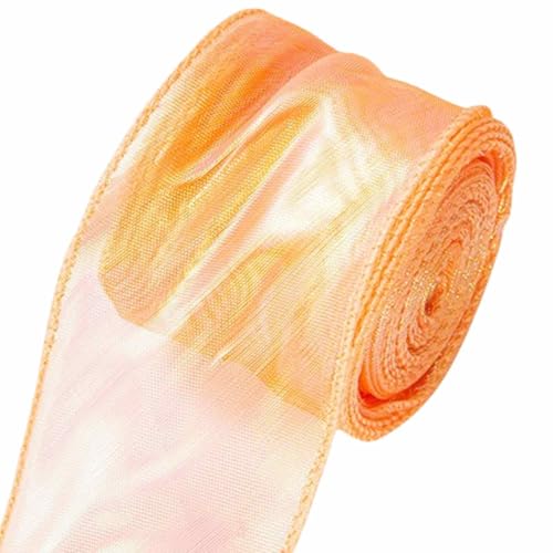 HSTWODE 3 Rollen,Chiffonband,6cm breit,10yard lang，laserhell,schimmernd,durchscheinende Organzabänder zum Basteln,Blumensträuße,Geschenkverpackung,Schleifenherstellung (Vibrant Orange) von HSTWODE