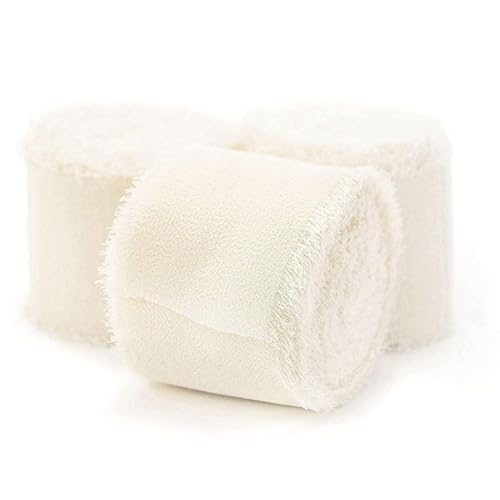 HSTWODE 3 Rollen 4cm*5m Chiffonband Geschenkband Breit Chiffon Stoffband Fransenband Schleifenband Hochzeit, für Hochzeitseinladungen, Brautsträuße, Geschenkverpackungen, DIY-Basteleien (weiß) von HSTWODE