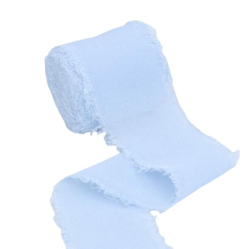 HSTWODE 3 Rollen 4cm*5m Chiffonband Geschenkband Breit Chiffon Stoffband Fransenband Schleifenband Hochzeit, für Hochzeitseinladungen, Brautsträuße, Geschenkverpackungen, DIY-Basteleien (himmelblau) von HSTWODE