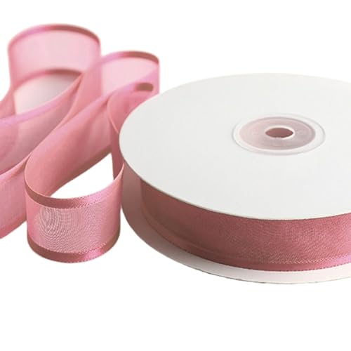 HSTWODE 3 Stück 25yard,2.5cm breit Transparentes Bänder Chiffonband Schleifenband Dekoband Geschenkverpackung Deko Band Tüllband für Weihnachten Hochzeit Taufe Geburtstag (Lotuswurzel Rosa) von HSTWODE