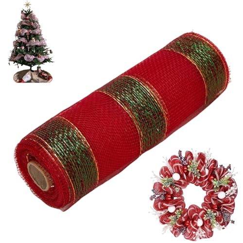 HSTWODE 32 Farben Weihnachten Deko Poly Mesh Bänder,26cm x 10yards Weihnachten Band Ribbon,Metallfolie Poly Mesh Band Rollen für Dekorationen, Kranz, DIY-Bastelbedarf (11#) von HSTWODE