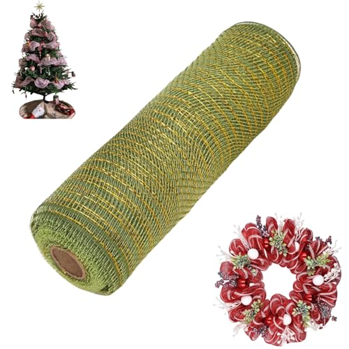 HSTWODE 32 Farben Weihnachten Deko Poly Mesh Bänder,26cm x 10yards Weihnachten Band Ribbon,Metallfolie Poly Mesh Band Rollen für Dekorationen, Kranz, DIY-Bastelbedarf (17#) von HSTWODE