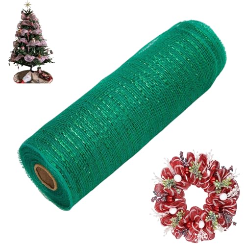 HSTWODE 32 Farben Weihnachten Deko Poly Mesh Bänder,26cm x 10yards Weihnachten Band Ribbon,Metallfolie Poly Mesh Band Rollen für Dekorationen, Kranz, DIY-Bastelbedarf (18#) von HSTWODE