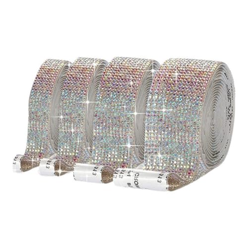 HSTWODE 4 Rollen Selbstklebende Kristall Strass Diamant Band,Strass Selbstklebend Band Glitzersteine Strasssteine DIY Dekoration Aufkleber mit 2 mm Strass für Auto Handwerk Hochzeit (Bunt) von HSTWODE