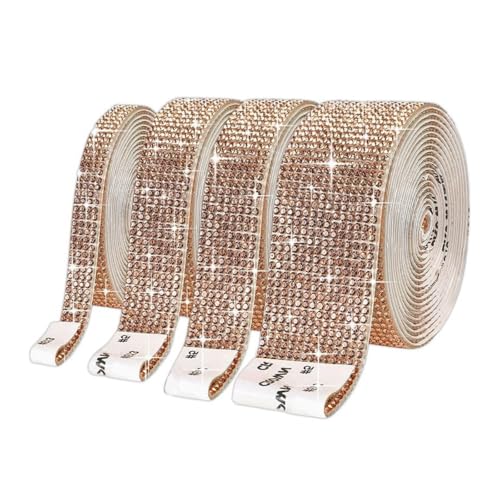 HSTWODE 4 Rollen Selbstklebende Kristall Strass Diamant Band,Strass Selbstklebend Band Glitzersteine Strasssteine DIY Dekoration Aufkleber mit 2 mm Strass für Auto Handwerk Hochzeit (Champagner) von HSTWODE