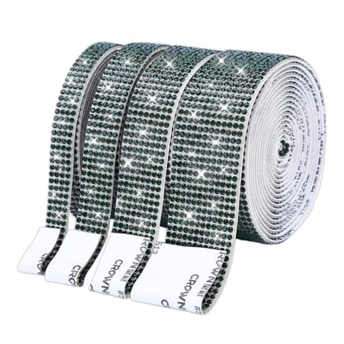 HSTWODE 4 Rollen Selbstklebende Kristall Strass Diamant Band,Strass Selbstklebend Band Glitzersteine Strasssteine DIY Dekoration Aufkleber mit 2 mm Strass für Auto Handwerk Hochzeit (Dunkelgrün) von HSTWODE