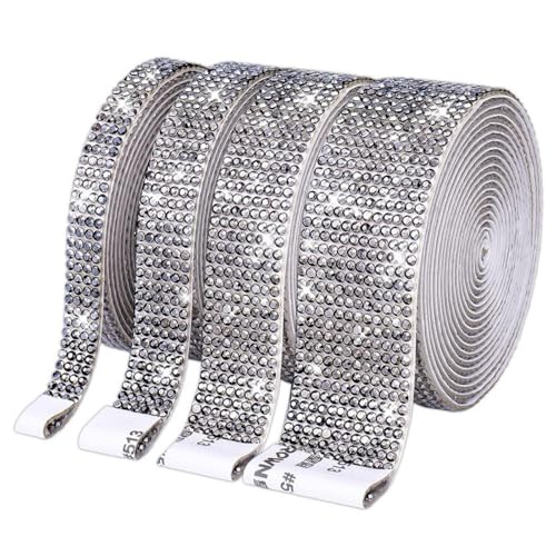 HSTWODE 4 Rollen Selbstklebende Kristall Strass Diamant Band,Strass Selbstklebend Band Glitzersteine Strasssteine DIY Dekoration Aufkleber mit 2 mm Strass für Auto Handwerk Hochzeit (Grau) von HSTWODE