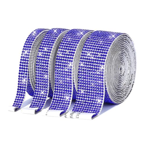 HSTWODE 4 Rollen Selbstklebende Kristall Strass Diamant Band,Strass Selbstklebend Band Glitzersteine Strasssteine DIY Dekoration Aufkleber mit 2 mm Strass für Auto Handwerk Hochzeit (Marineblau) von HSTWODE