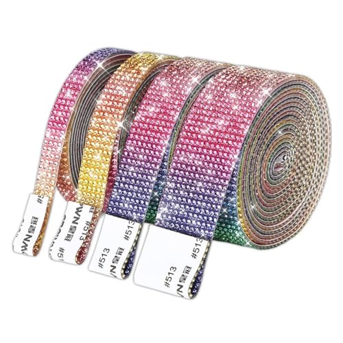 HSTWODE 4 Rollen Selbstklebende Kristall Strass Diamant Band,Strass Selbstklebend Band Glitzersteine Strasssteine DIY Dekoration Aufkleber mit 2 mm Strass für Auto Handwerk Hochzeit (Regenbogen) von HSTWODE