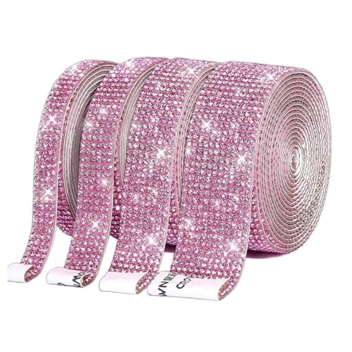 HSTWODE 4 Rollen Selbstklebende Kristall Strass Diamant Band,Strass Selbstklebend Band Glitzersteine Strasssteine DIY Dekoration Aufkleber mit 2 mm Strass für Auto Handwerk Hochzeit (Rosa) von HSTWODE