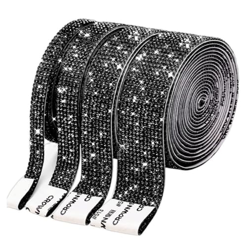 HSTWODE 4 Rollen Selbstklebende Kristall Strass Diamant Band,Strass Selbstklebend Band Glitzersteine Strasssteine DIY Dekoration Aufkleber mit 2 mm Strass für Auto Handwerk Hochzeit (Schwarz) von HSTWODE