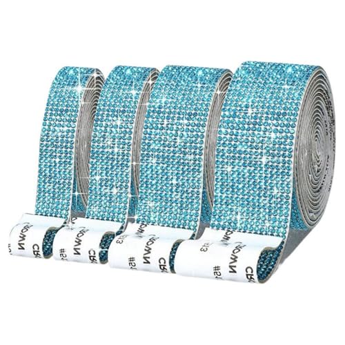 HSTWODE 4 Rollen Selbstklebende Kristall Strass Diamant Band,Strass Selbstklebend Band Glitzersteine Strasssteine DIY Dekoration Aufkleber mit 2 mm Strass für Auto Handwerk Hochzeit (Seeblau) von HSTWODE