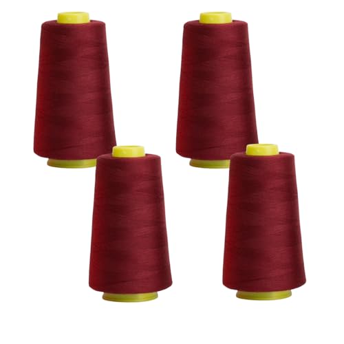 HSTWODE 4 rolle NäHgarn Overlockgarn,Polyester NäHgarn Set,Overlock Garn 40/2, Rote Serie Thread NäHfaden, Insgesamt 12000yards,FüR NäHgarn Faden Garn NäHmaschine (Burgunderrot) von HSTWODE