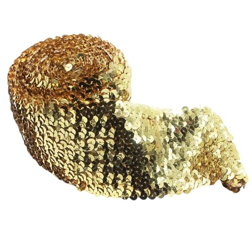 HSTWODE 5 Meter Glänzendes Geflochten, 7.5CM breit Zierband Paillettenband, Glitzer Borte aus Dekoband Zierband,Geschenkband Bortenband Kordelband für Hochzeit Handwerk Basteln (Gold) von HSTWODE