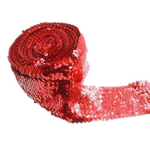 HSTWODE 5 Meter Glänzendes Geflochten, 7.5CM breit Zierband Paillettenband, Glitzer Borte aus Dekoband Zierband,Geschenkband Bortenband Kordelband für Hochzeit Handwerk Basteln (Rot) von HSTWODE